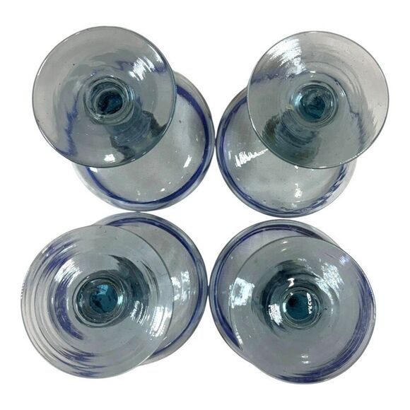 Set Of 4 Cobalt Blue Vintage Rimmed Margarita Glasses Recylced Glass Wide Base - Picture 3 of 5